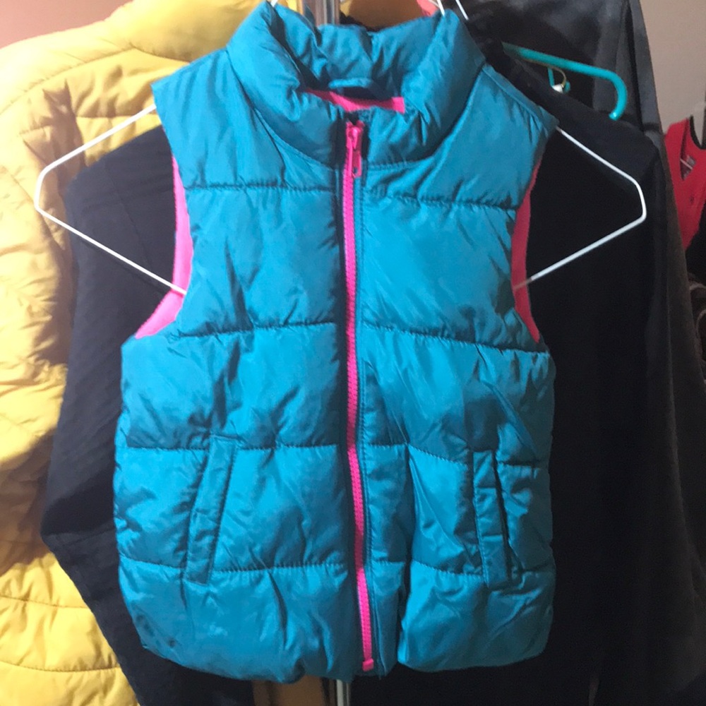 Teal Puffer Vest with Pink Accents old navy